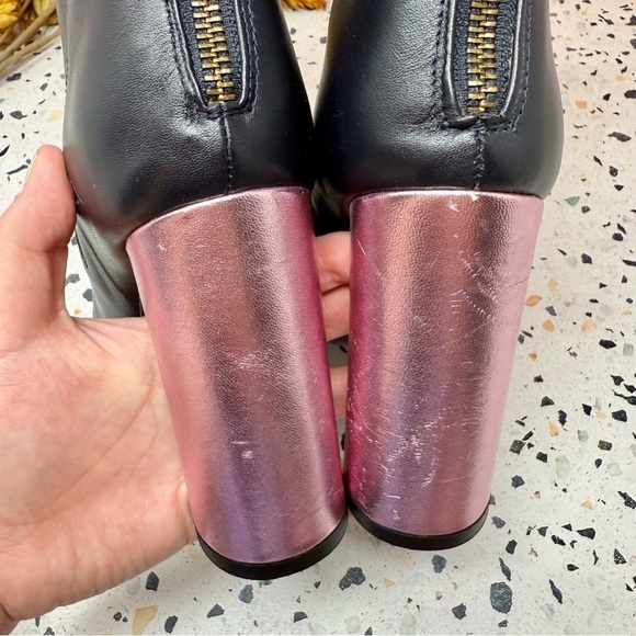 NEW Tommy Hilfiger Leather Metallic Black Star Women’s Peep Toe Boots Sz 36 / 6 - Picture 11 of 12